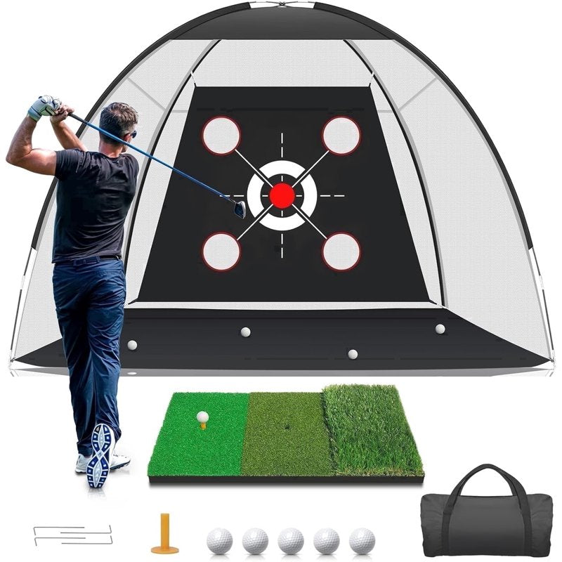Golf Practice Net with 10x7ft Target Mat – Driving, Chipping & Swing Training