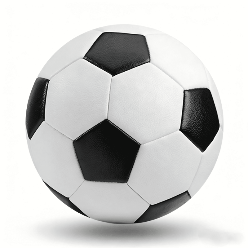 Size 5 Soccer Ball PU Leather Butyl Bladder Durable Training Ball — Excellent Air Retention, Black-White