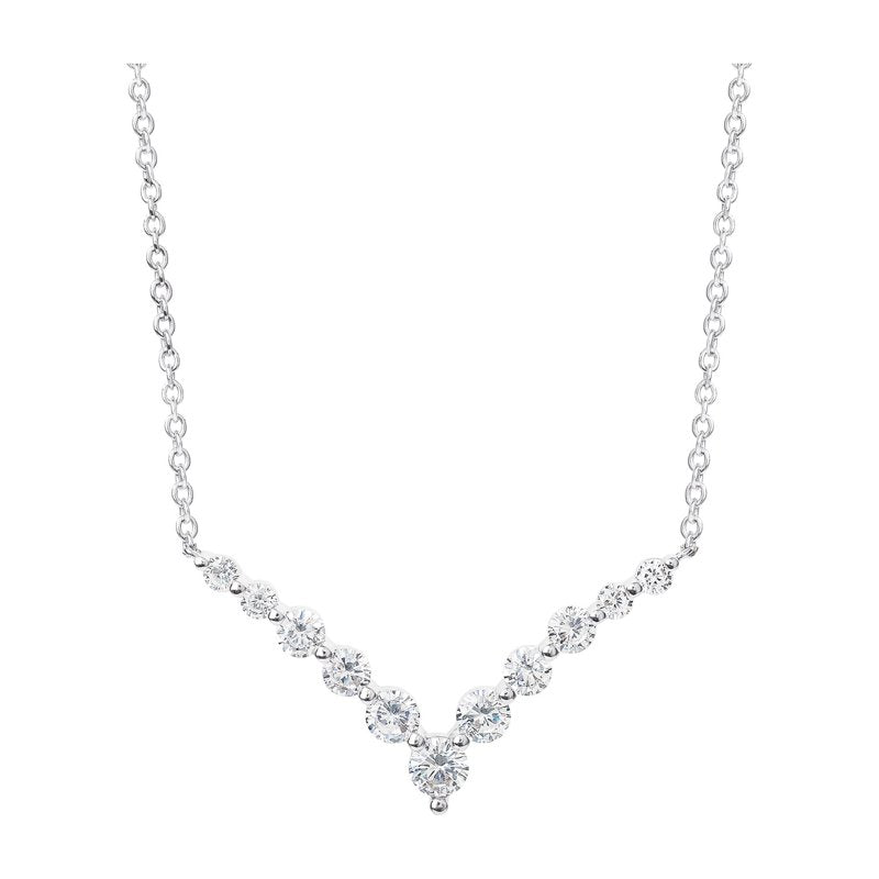 Silver Plated Cubic Zirconia V Necklace 18+2 Inch Adjustable Chain