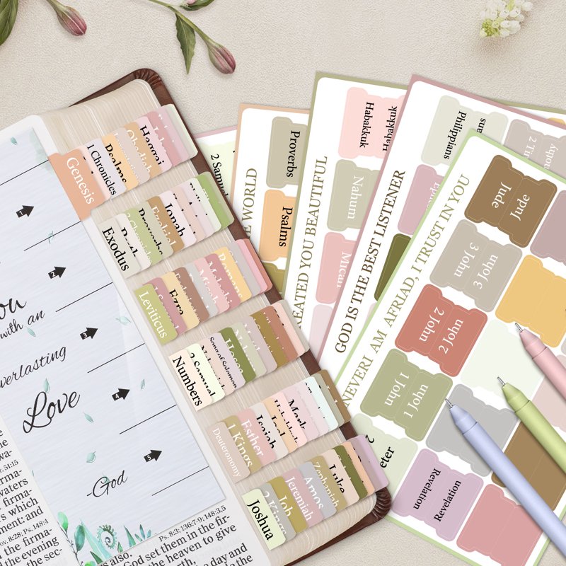 Bible Index Tabs Set - 75 Laminated Chapter Markers for Old & New Testament