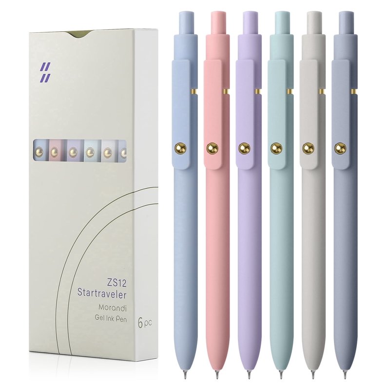Morandi 6-Pc Retractable Gel Pens 0.7mm Black Ink - No Smear, Quick-Dry