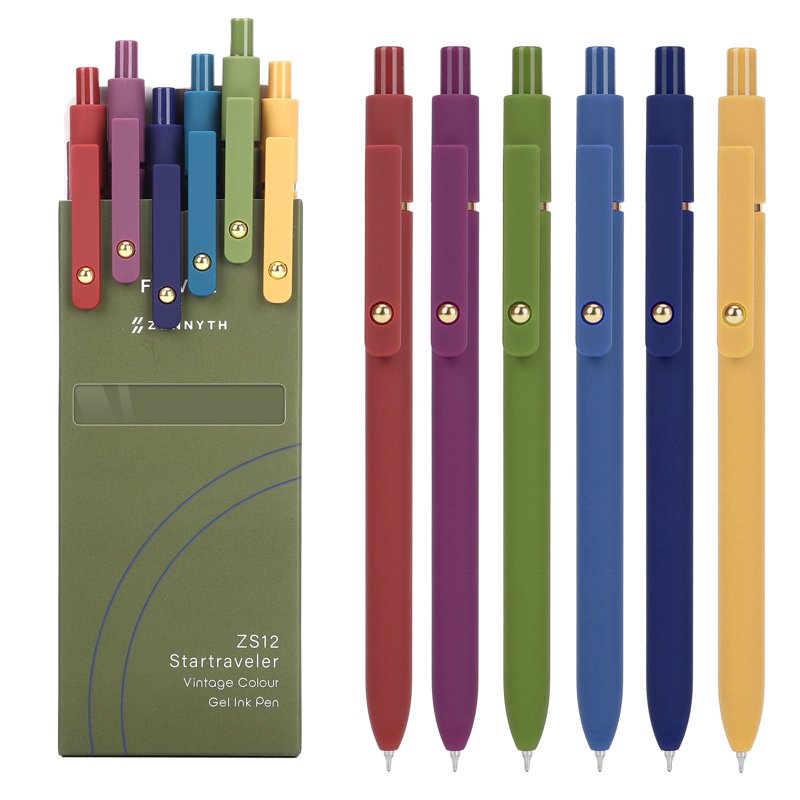 FIOVER 6PCS Retractable Gel Ink Pens 0.7mm No Smear & Smudge - Vintage Black Ink
