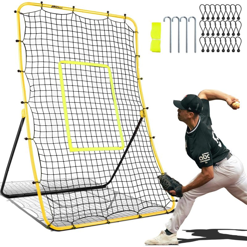 Baseball Rebound Net with 5 Adjustable Angles, 68 x 44 inches, Weather-Resistant Training Equipment
