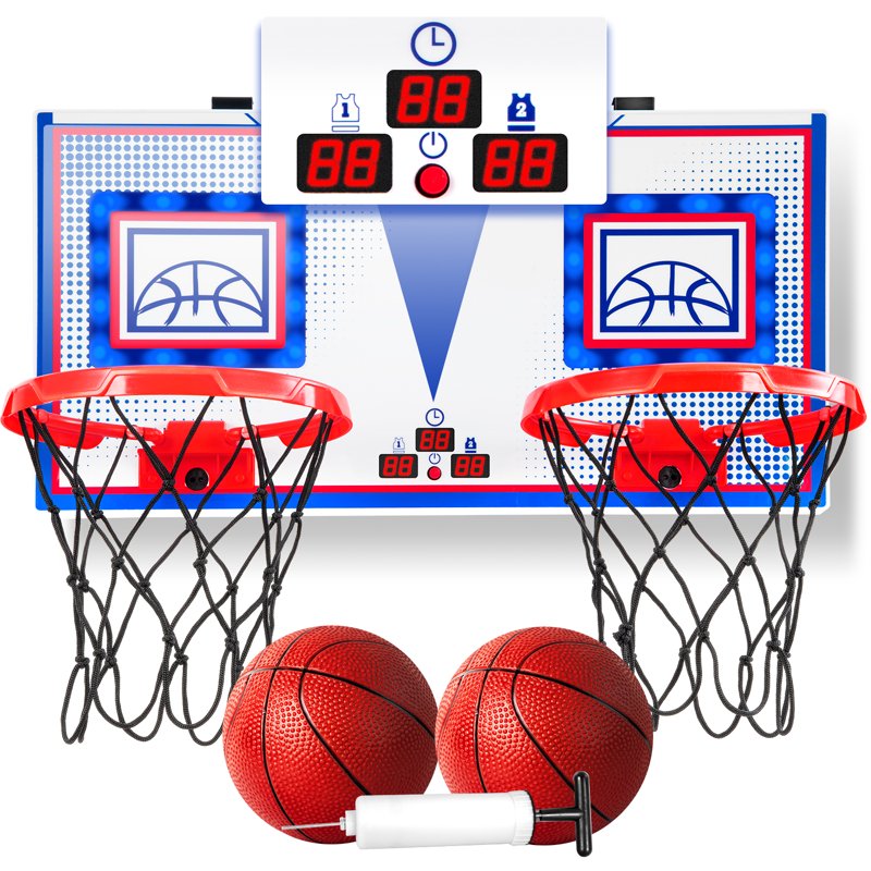 Indoor Over-the-Door Basketball Hoop with Electronic Scoreboard & LED Lights