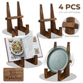Wooden Plate Stand Set - Rustic Brown Tabletop Easels for Photos & Books, 8.66 Inch, 4 Pieces
