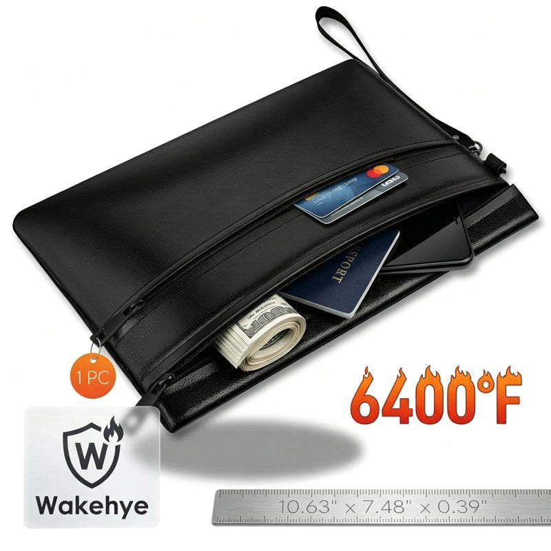 Fireproof Money Bag with Dual Zippers 6400℉ Heat Resistant Document Safe Pouch