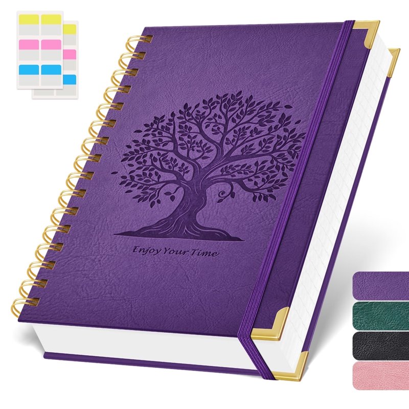 Spiral Notebook with Leather Cover - A5 300-Page College Ruled Journal