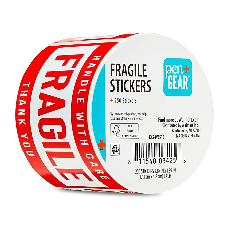 Fragile Shipping Labels - 250 Bright Red and White Stickers for Packing and Handling