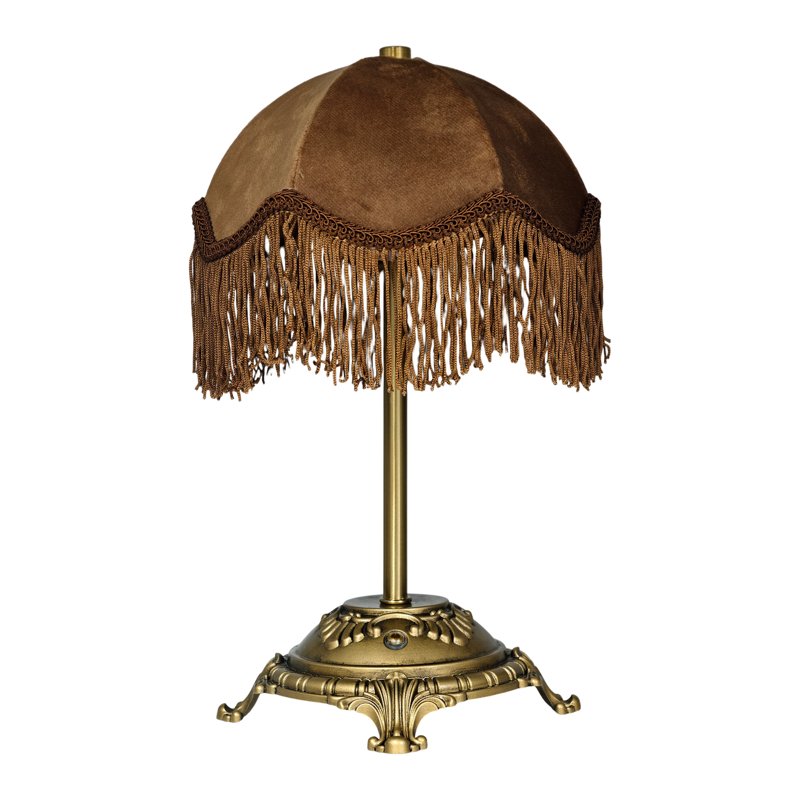 Rechargeable Victorian Style Velvet Fringe Table Lamp with Antique Gold Base