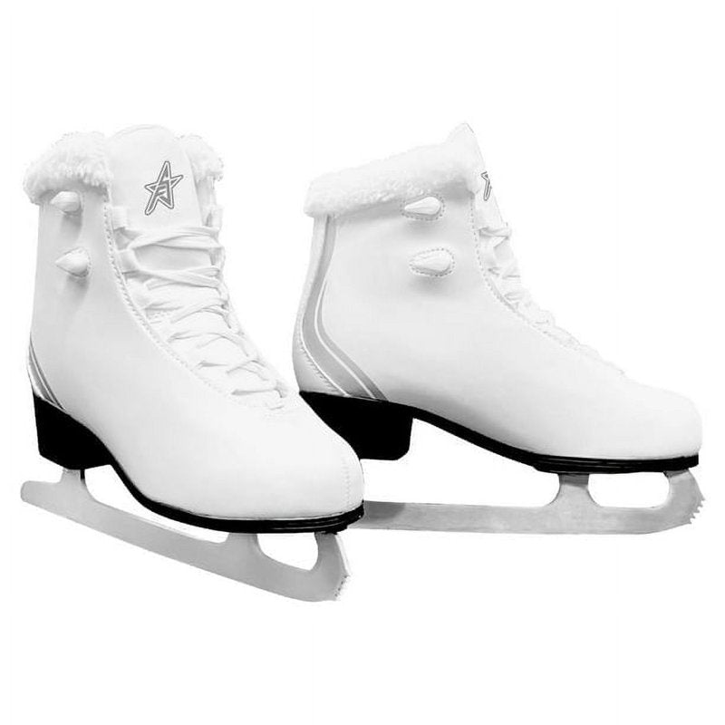Adult Figure Skates with Fur Collar - White and Grey, Multiple Sizes