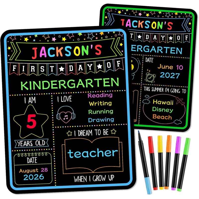 First Day of School Sign Board with Liquid Chalk Markers - 11x14 Reusable Chalkboard for Preschool & Kindergarten Photo Props