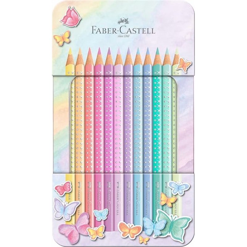 Faber-Castell Sparkle Pastel Coloring Pencils Set of 12 with Metal Case