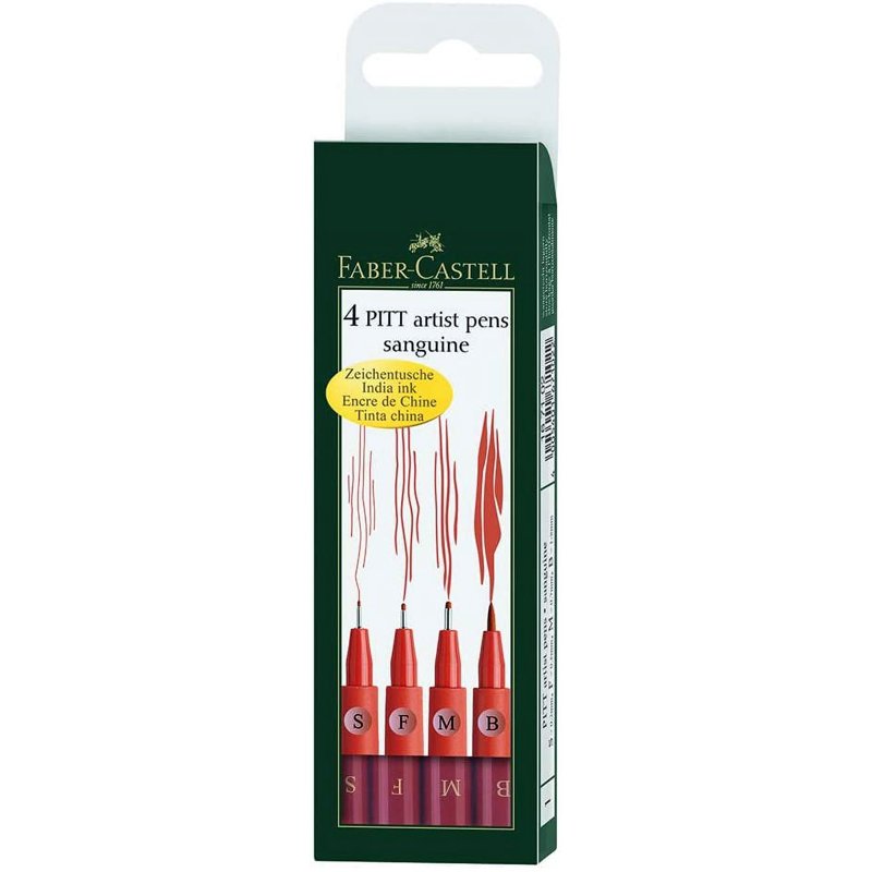 Faber-Castell PITT Artist Sanguine Set of 4 Fine Line Pens for Illustration