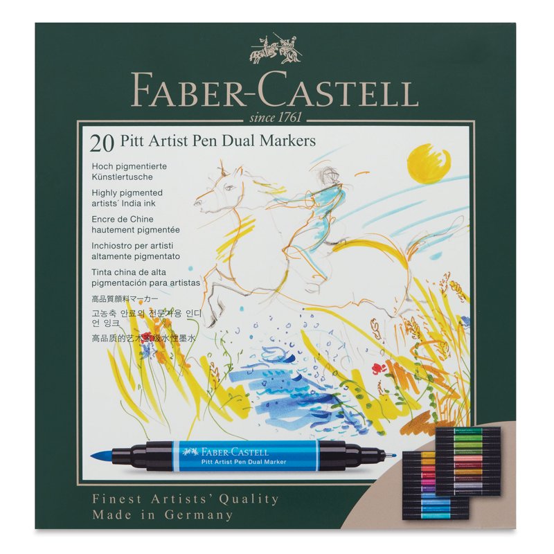 Dual Tip Art Markers Set of 20 - Pigmented Ink for Drawing & Illustration