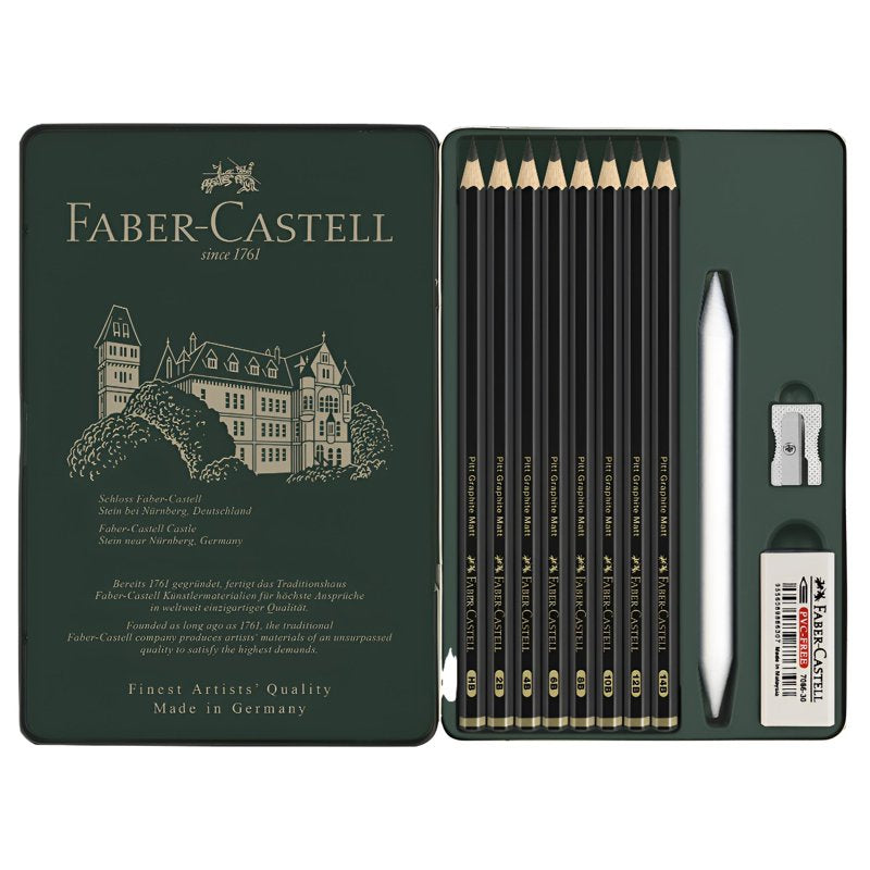 Graphite Drawing Pencils Set of 11 - Matte Finish for Artists & Sketching