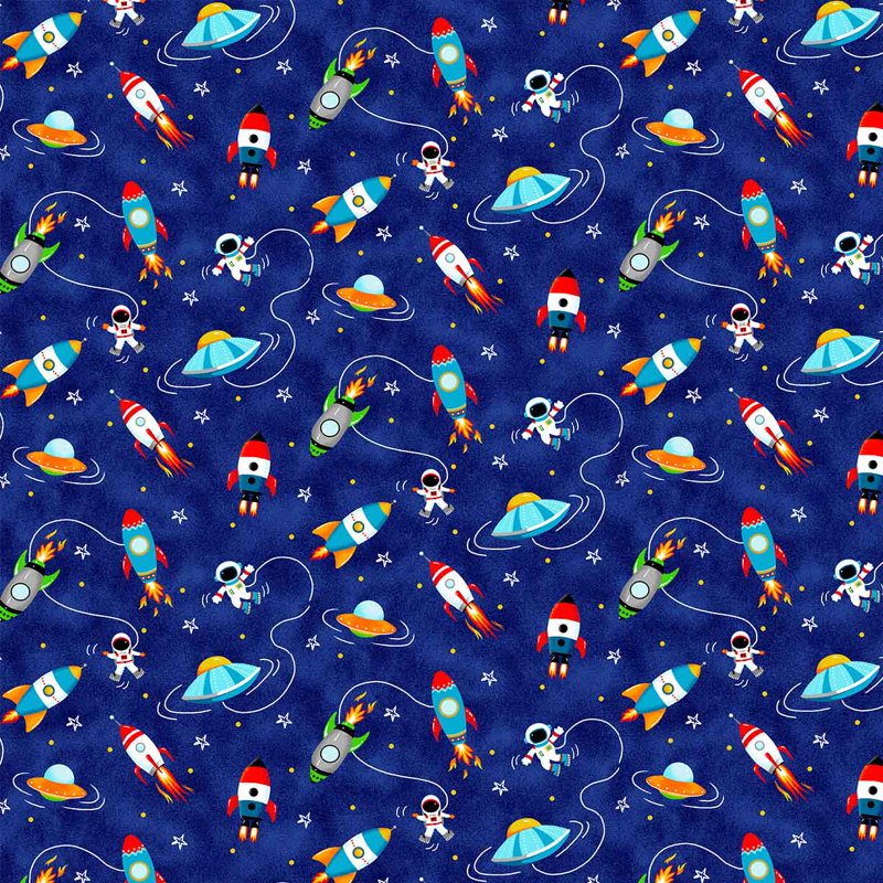 Spaceship Fabric Cotton Quilt and Home Decor Material - 44" Wide, Multiple Sizes