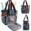 Crochet Yarn Organizer Bag with Multiple Compartments and Accessories - Blue