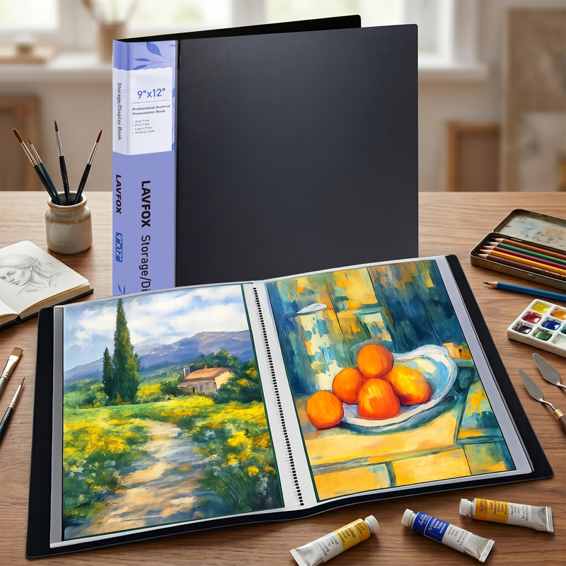 Art Portfolio Folder with Plastic Sleeves - Waterproof & Reversible Display
