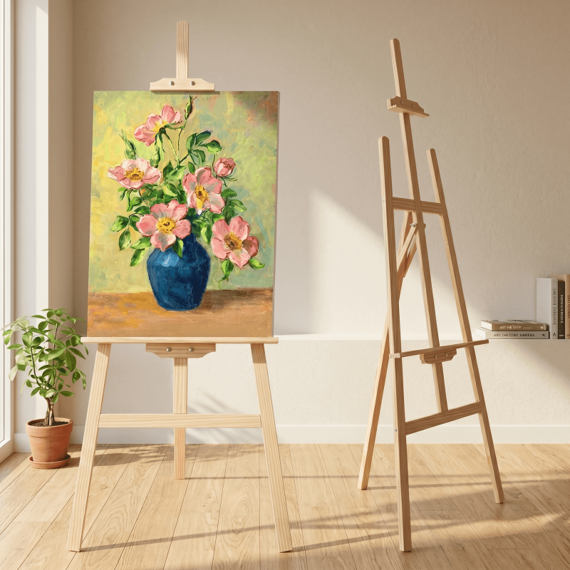 Adjustable Wooden Art Easel Stand for Painting & Display, Folding Floor Support