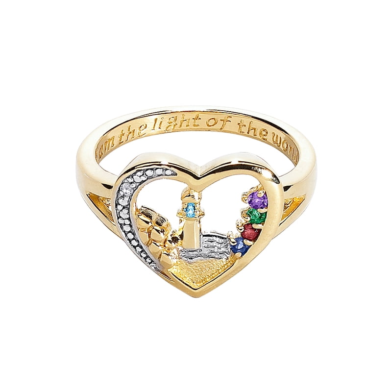 Personalized Mother's Birthstone Ring with Lighthouse Design in 18K Gold Over Sterling Silver