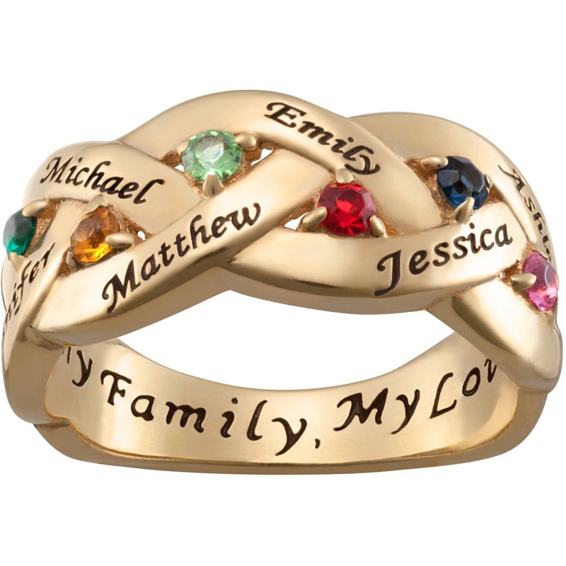 Personalized Family Name and Birthstone Ring - Gold Over Silver Women's Jewelry