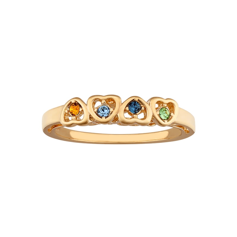 Personalized Planet Mother's Birthstone Hearts Ring - Custom 14K Gold-Plated Jewelry
