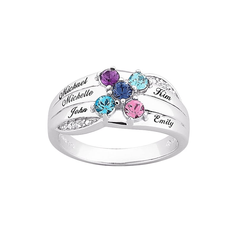 Personalized Family Birthstone Name Ring in Sterling Silver or 18K Gold