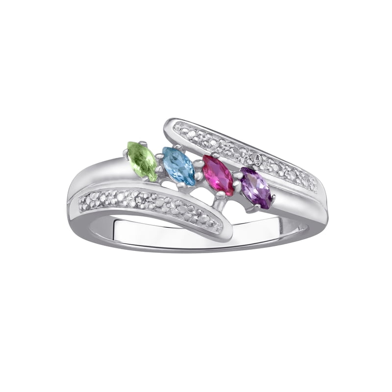 Personalized Sterling Silver Marquise Birthstone & Diamond Accent Ring for Women