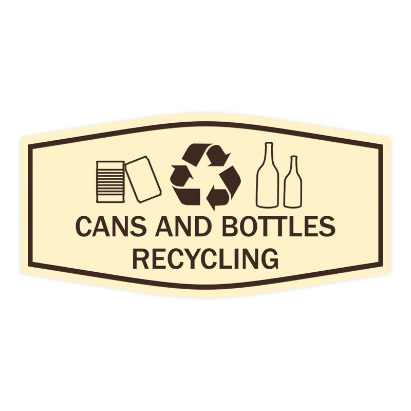 Can & Bottle Recycling Sign - Small, Ivory & Dark Brown, Indoor/Outdoor