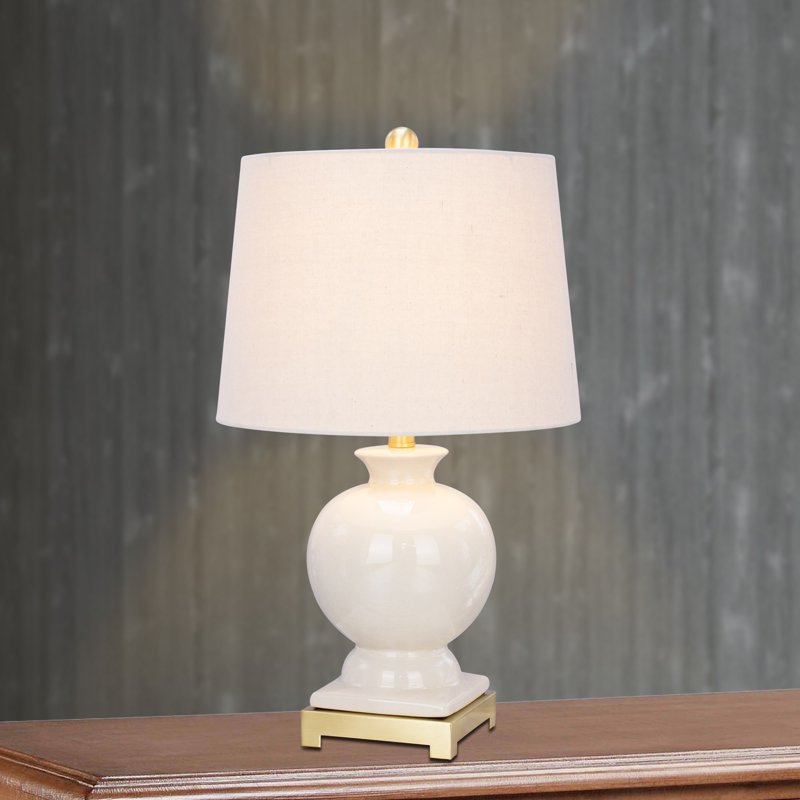 24 Inch Eggshell Ceramic & Satin Brass Table Lamp with Crackle Finish
