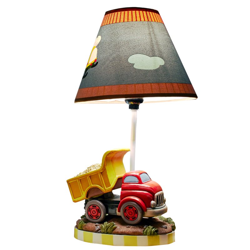Transportation Themed Kids' Table Lamp with Dump Truck and Helicopter - Multi-Color