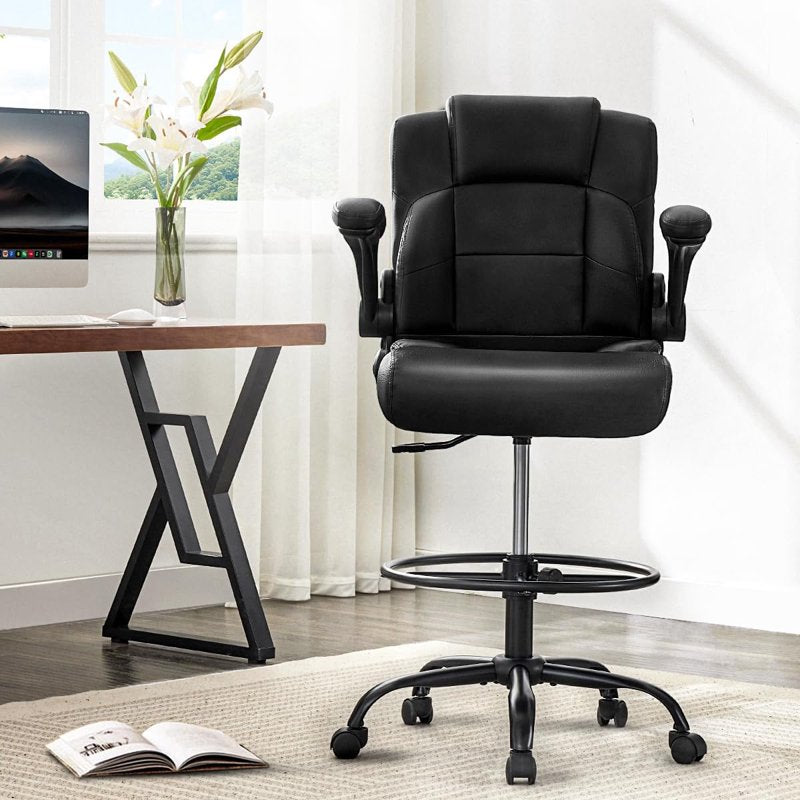 Tall Ergonomic Office Chair for Standing Desks with Adjustable Height & Flip-Up Armrests - Black