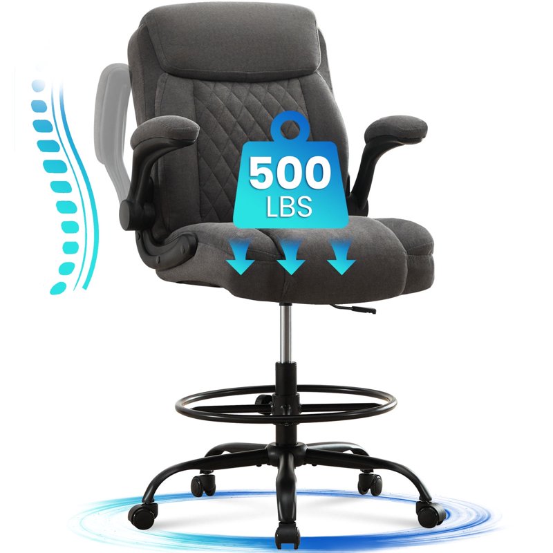 Tall Office Chair for Standing Desks Ergonomic Adjustable High Back Chair with Flip-Up Armrest