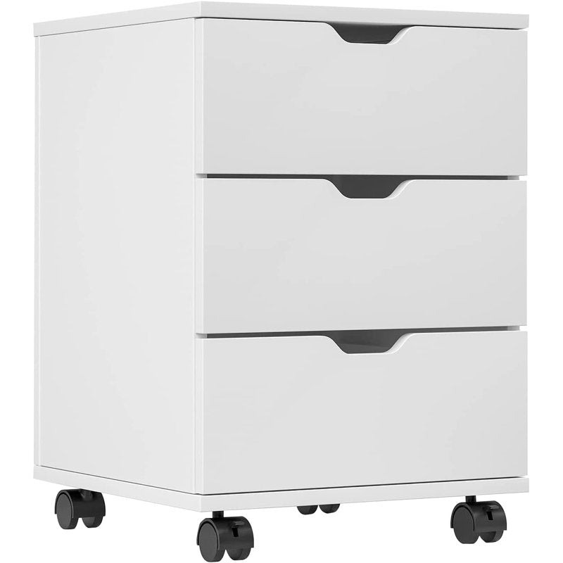 3-Drawer Mobile File Cabinet with Wheels - Wooden Under Desk Storage, White