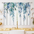 Farmhouse Botanical Kitchen Curtains Set - Blue Leaves Window Treatment 27.5x39 inch