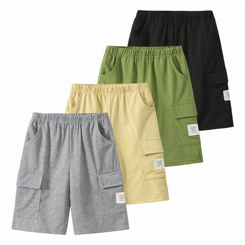 Kids Cargo Shorts 4-Pack - Boys' Summer Athletic Joggers with Pockets