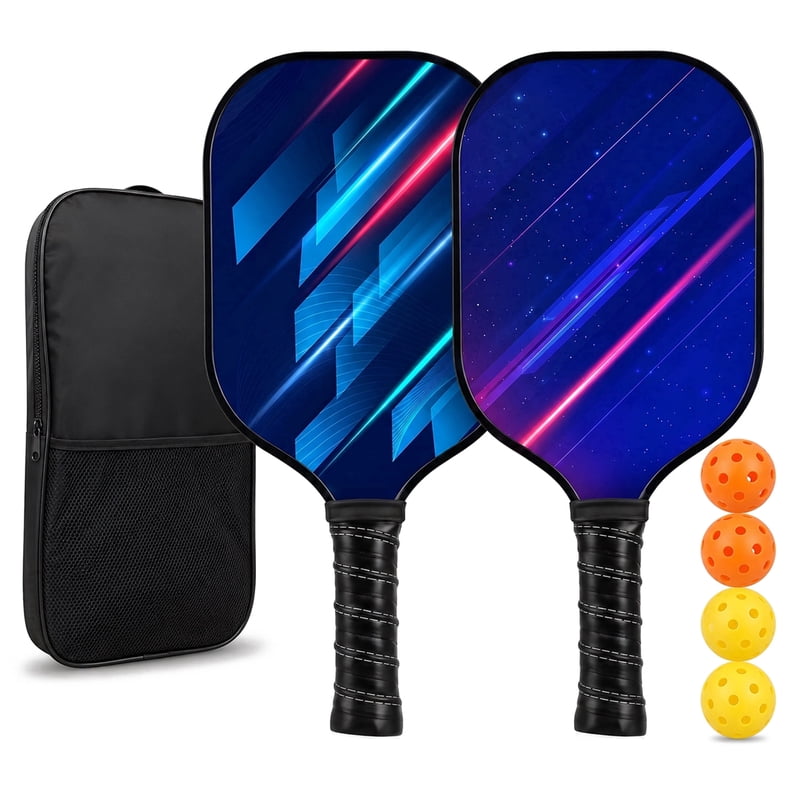 Feeray Pickleball Paddles Set of 2 - Purple, USAPA Approved, Lightweight Fiberglass Rackets with Honeycomb Core, Includes 4 Balls & Carry Bag