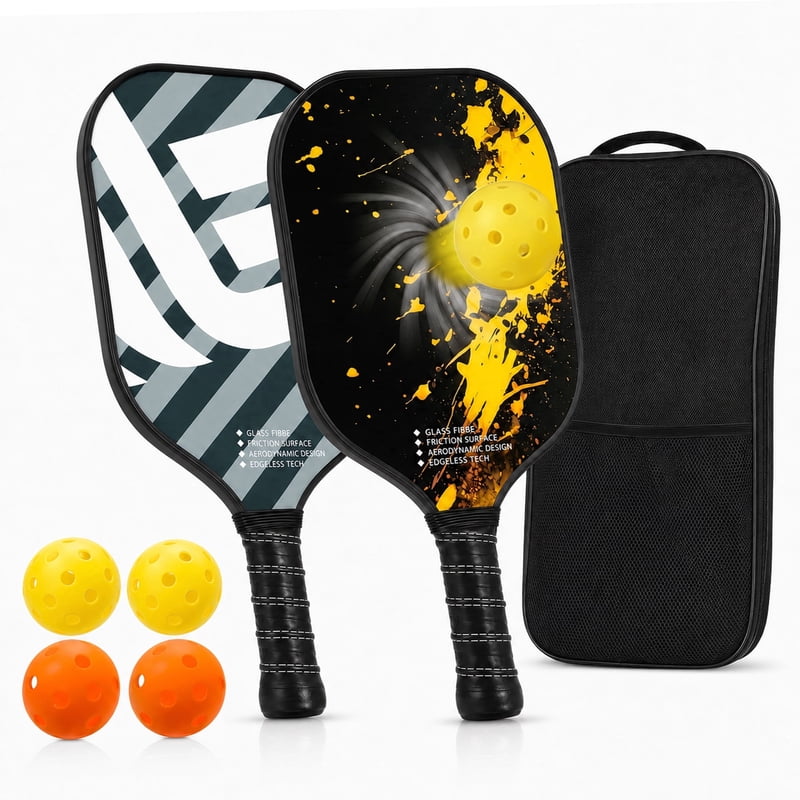 Feeray Pickleball Paddles Set of 2 with Balls & Carry Bag - USAPA Approved, Yellow Variation