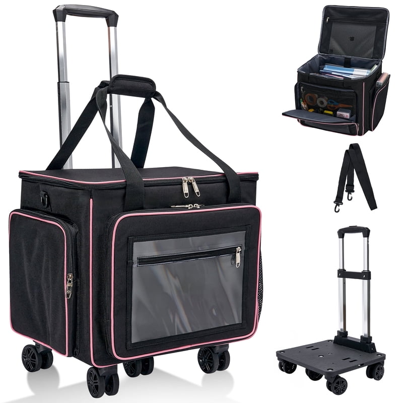 Large Rolling Craft Bag with Laptop Compartment & 5-Wheel System - Detachable Dolly