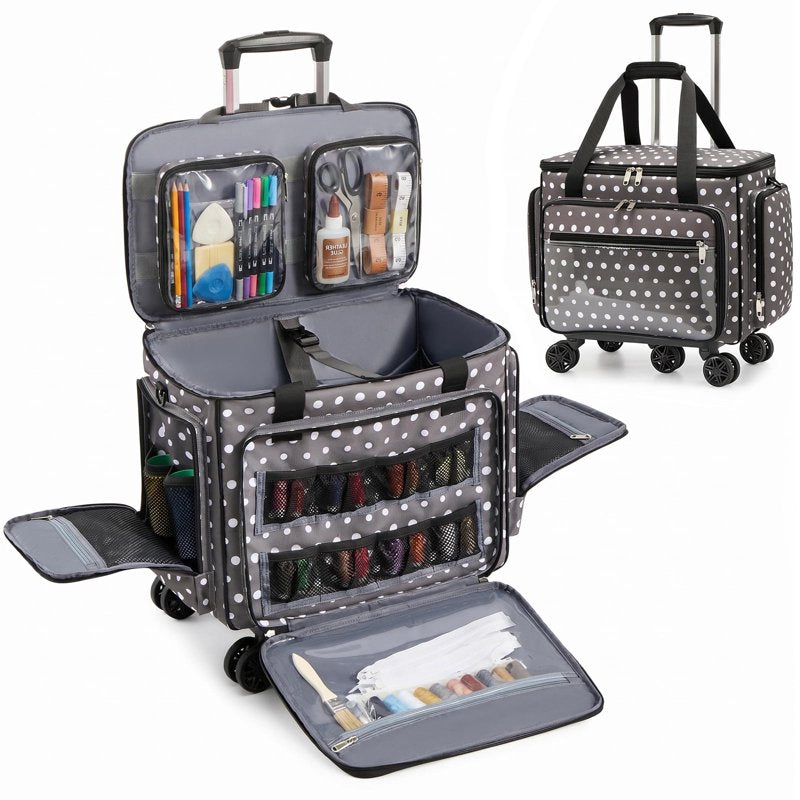 Rolling Sewing Machine Carrying Case Organizer with Removable Bottom Pad