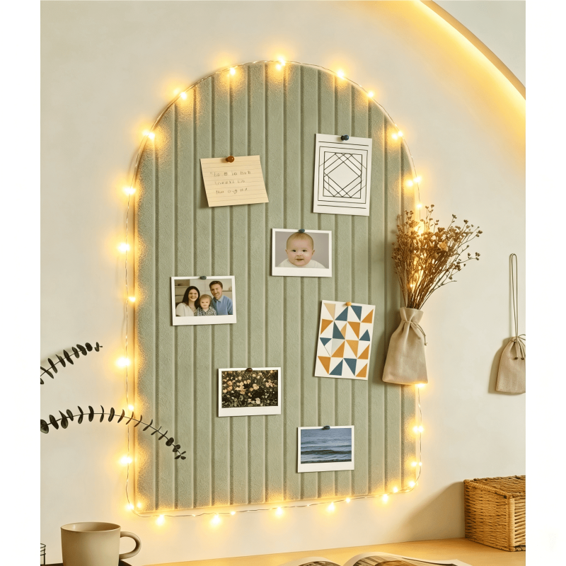 Large Felt Bulletin Board with LED String Lights Wall Decor - Arched 36x24 inches
