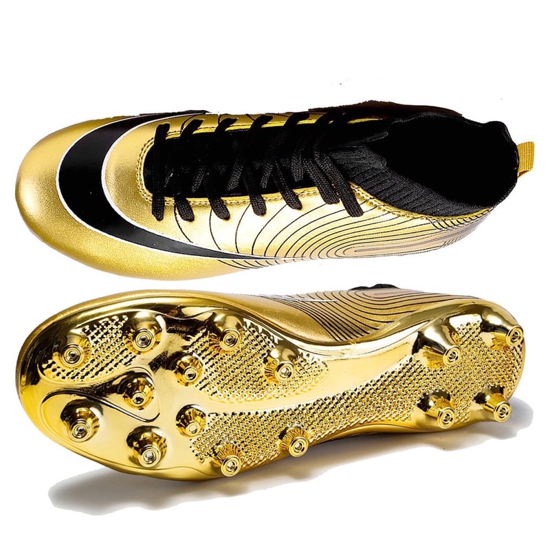 Men's Soccer Cleats High-Top Ankle Support, Gold Sole Football Boots
