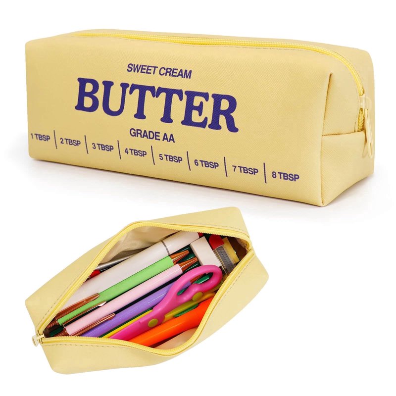 Yellow Pencil Pouch with Zipper - Portable Stationery Organizer for Office & Travel