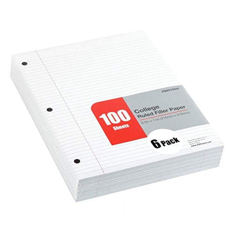 600 Sheets College Ruled Filler Paper for Binders - 8.5 x 11 Inches, 3-Hole Punched