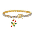 Holiday Candy Cane Charm Tennis Bracelet with Diamond Accents - Gold & Silver Options