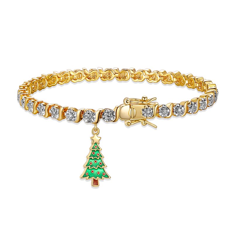 Silver Plated Diamond Accent Tennis Bracelet with Holiday Christmas Tree Charm