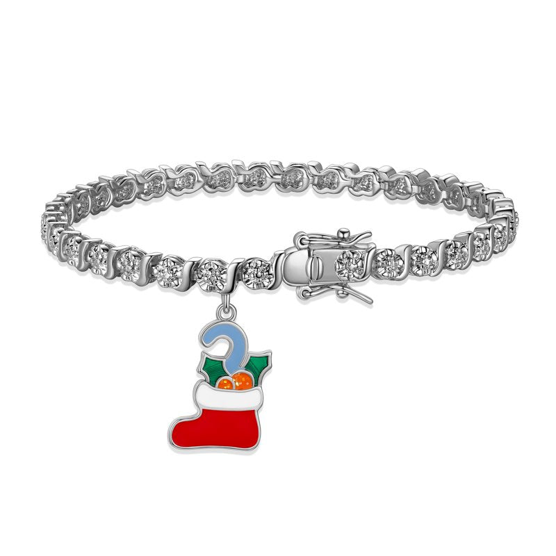Silver Plated Tennis Bracelet with Holiday Enamel Charms - Christmas Stocking & More