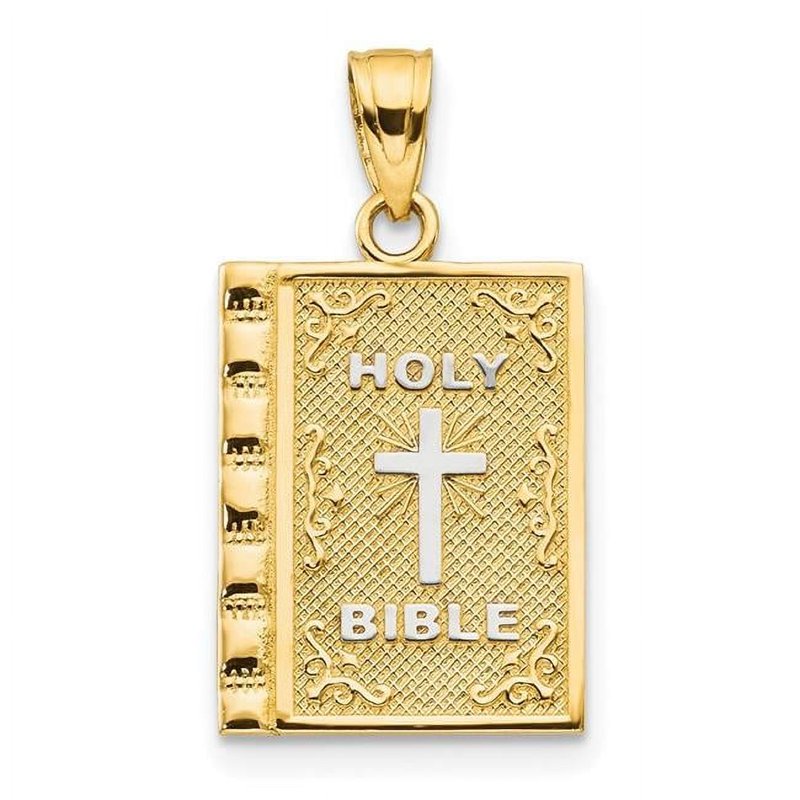 10k Gold Holy Bible Pendant Necklace for Women - Polished Rhodium Finish