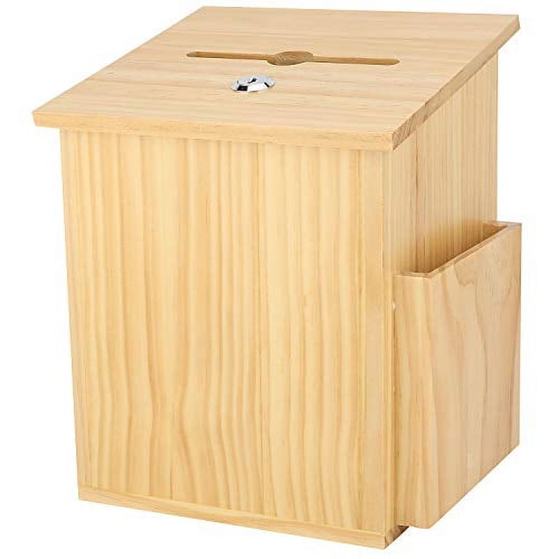 Natural Wood Donation & Suggestion Box with Locking Lid for Office or Countertop