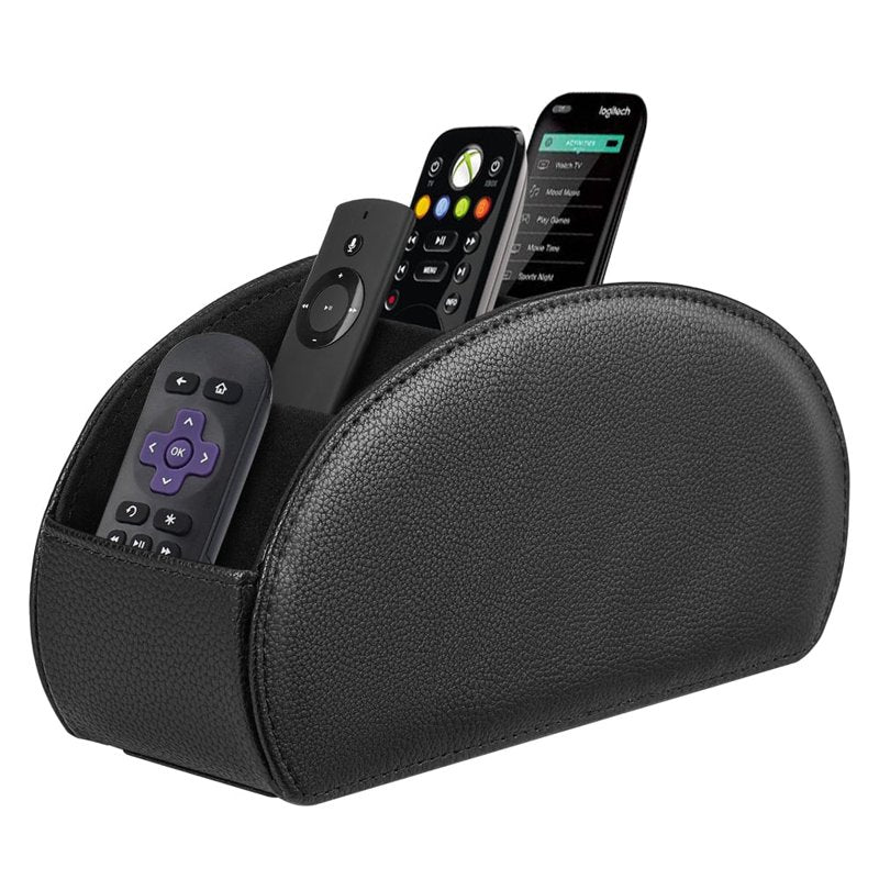 TV Remote Control Holder Organizer with 5 Compartments - PU Leather Desktop Storage Caddy